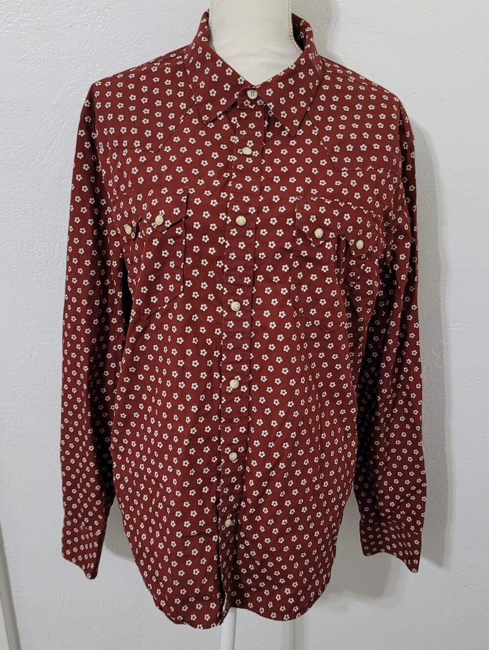 Tecovas Mens Large Western Peal Snap Button Down Ranch Cowboy Burnt Orange